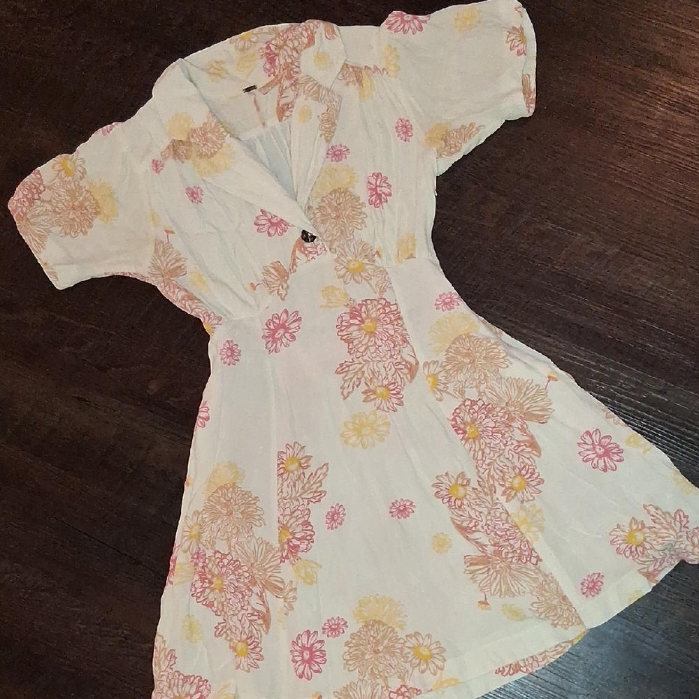 Free People Cream Dress with Pink & Yellow Floral Print